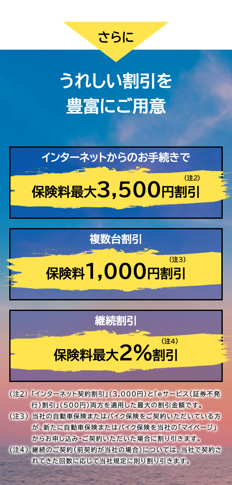 うれしい割引を豊富にご用意