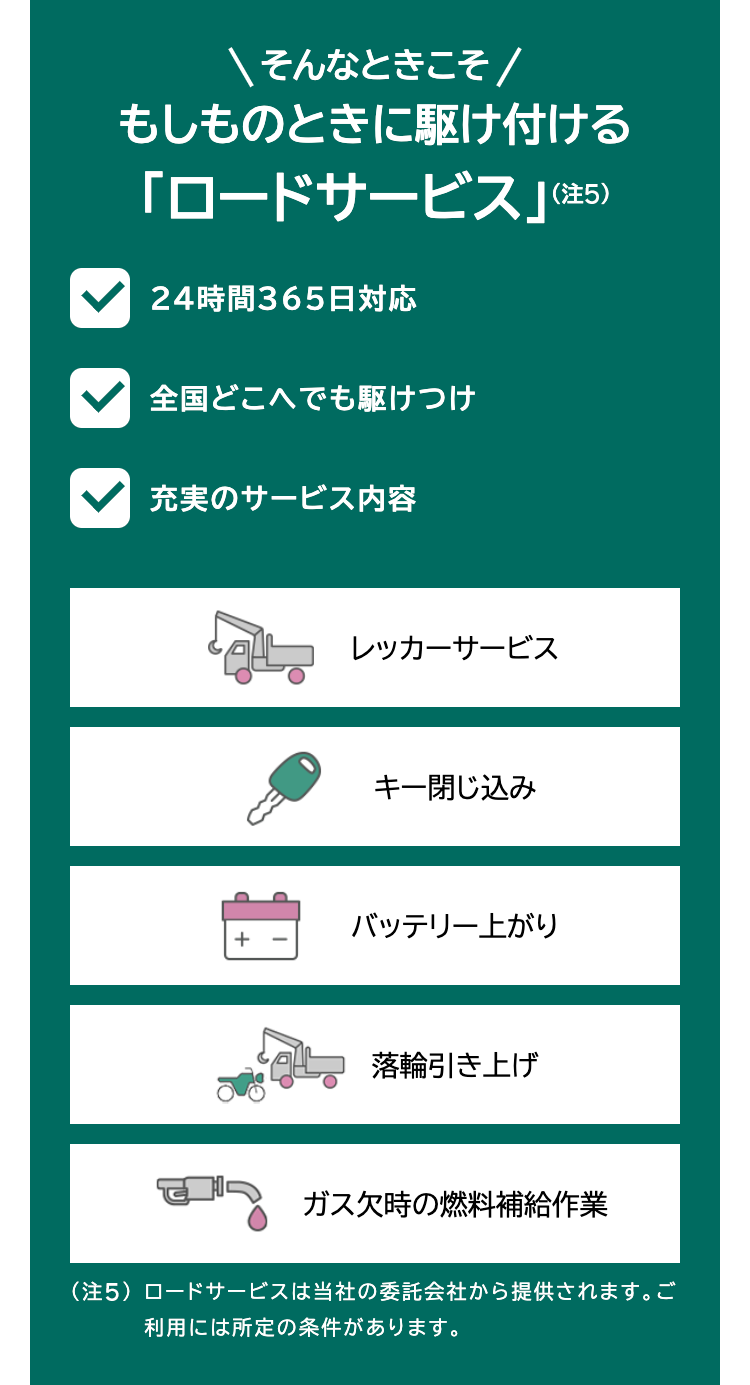 もしものときに駆け付ける
「ロードサービス」