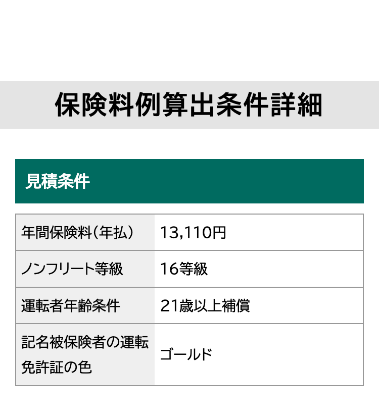 保険料例算出条件詳細
見積条件